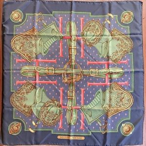 HERMÉS Selles A Housse Silk Twill Scarf, Excellent Condition, 90cm